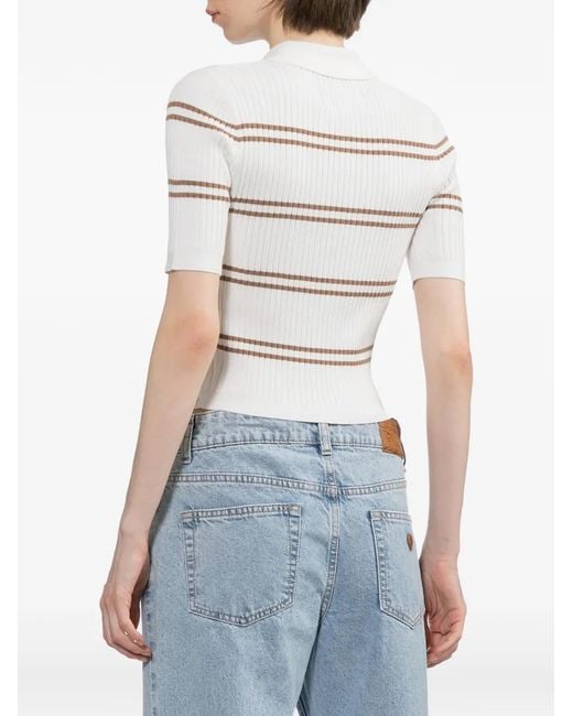AAPE BY A BATHING AP White Striped Ribbed-Knit Polo Top