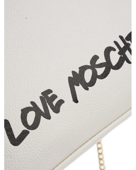 Moschino White Logo-Print Clutch Bag