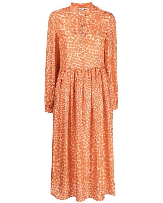 Stella McCartney Orange Floral-Print Silk Midi Dress