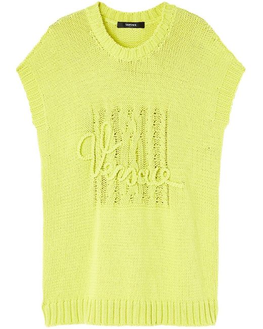 Versace Yellow Intarsia-knit Logo Vest for men