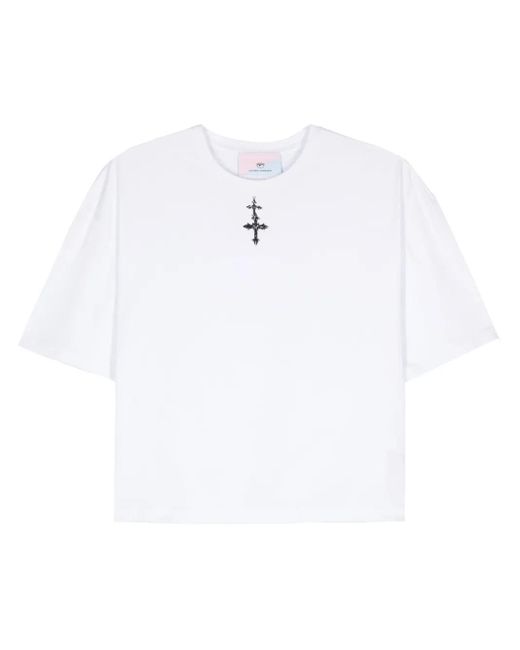 Chiara Ferragni White Cross-Charm Cotton T-Shirt