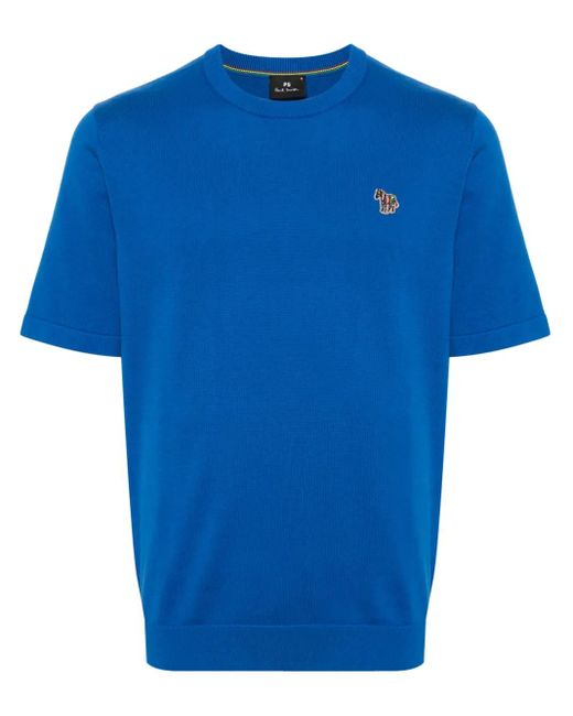 Paul Smith Blue Zebra-Patch Organic Cotton T-Shirt for men