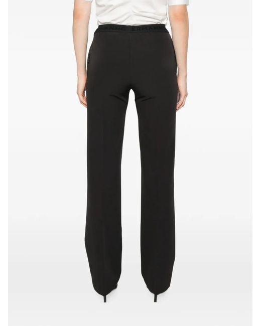 ERMANNO FIRENZE Black Logo-Waistband Straight-Leg Trousers