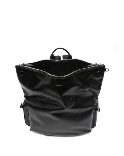 McQueen Black Manta Leather Backpack for men