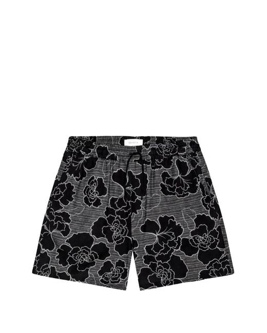 Les Deux Black Charlie Poppy Aop Drawstring Shorts for men
