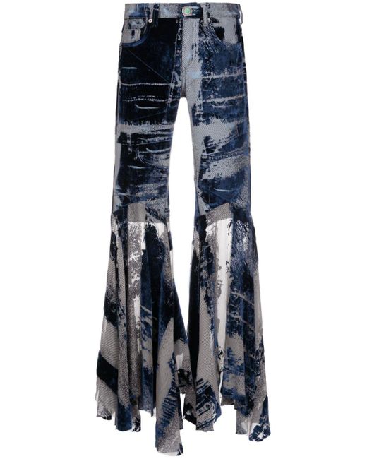 Pantalon évasé à effet usé Roberto Cavalli en coloris Blue
