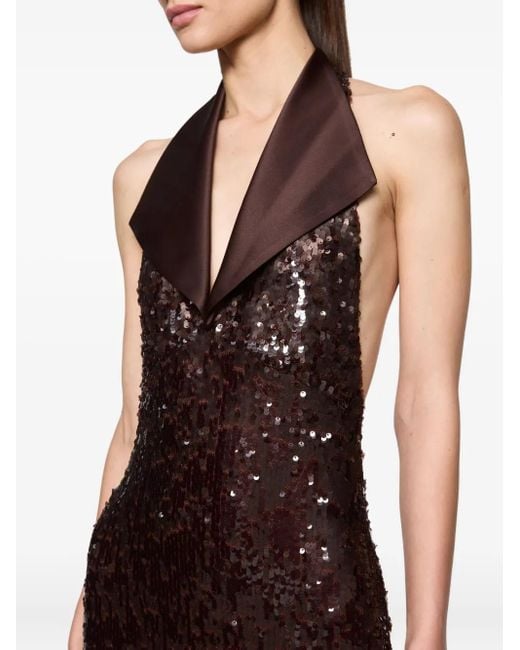 Atu Body Couture Brown Halterneck Sequin Midi Dress