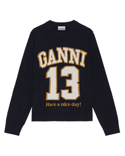 Maglione Con Logo Jacquard di Ganni in Blue