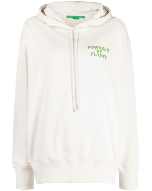 Stella McCartney White Slogan-Print Drawstring Cotton Hoodie