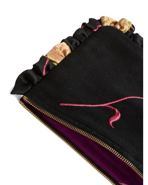 LaDoubleJ Black Floral-Pattern Clutch Bag