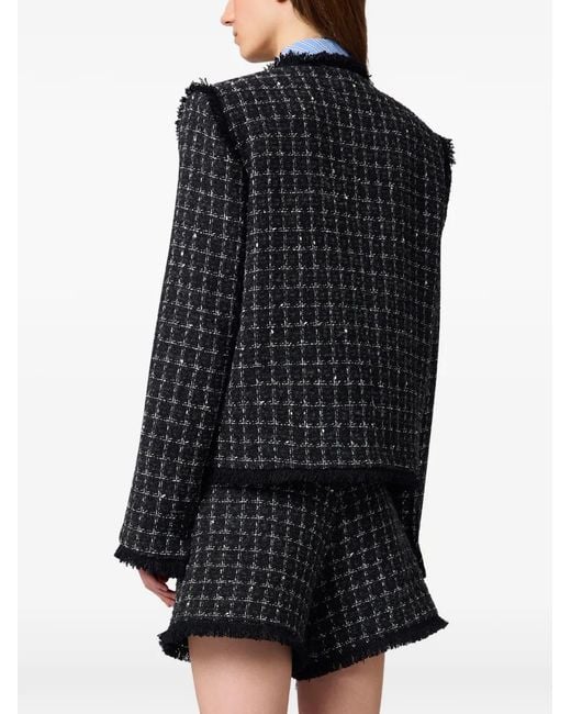 MSGM Black Bouclé-Tweed Frayed Jacket