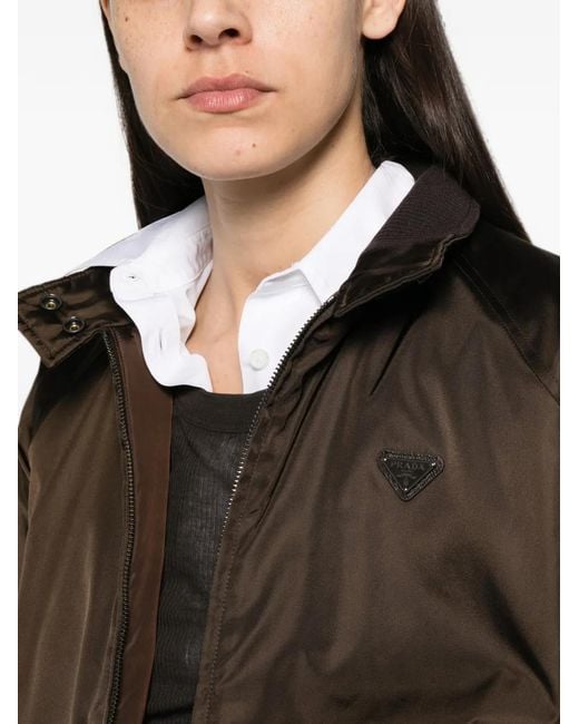Prada Brown Logo-Plaque Bomber Jacket
