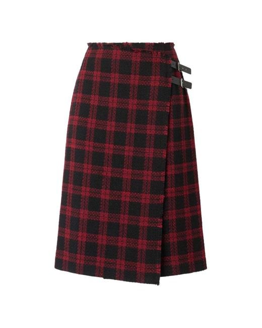 Pinko Purple Tartan-Check Buckled Midi Skirt