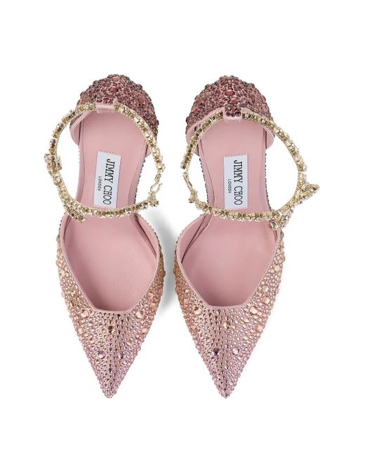 Jimmy Choo Pink Stevie 100 Satin Embellished Pumps