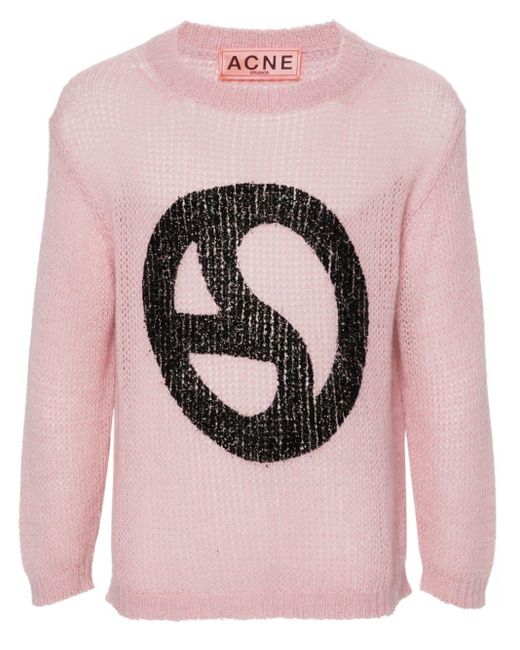 Acne Pink Sequin-logo Open-knit Jumper for men