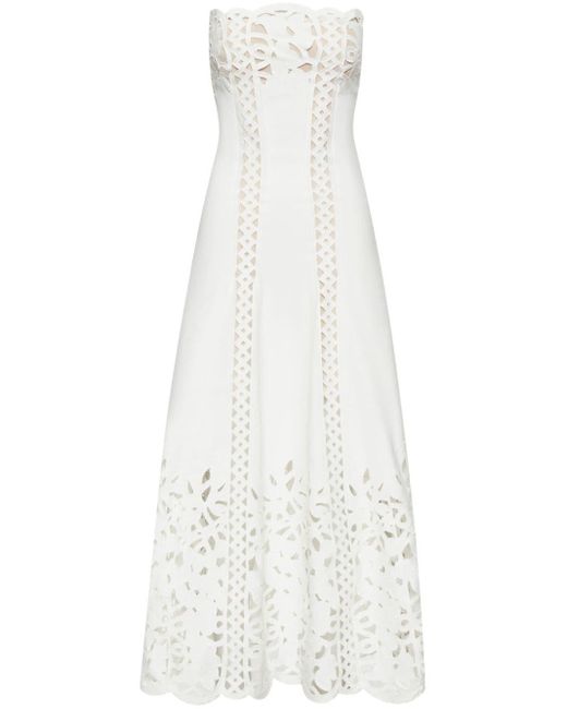 Oscar de la Renta White Floral Guipure-lace Maxi Dress
