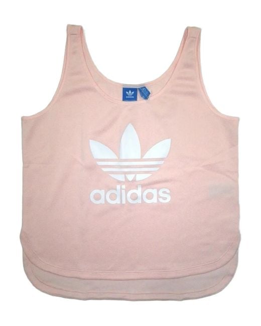 Adidas Pink Logo-Detail Curved Hem Tank Top