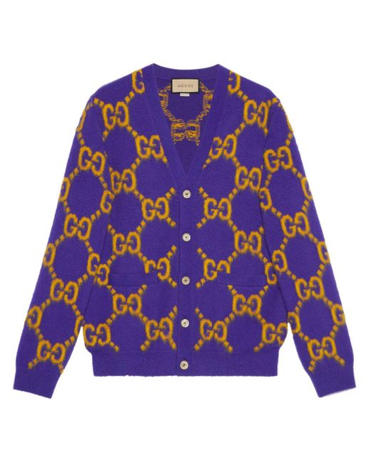 Gucci Purple GG-intarsia Wool Cardigan for men