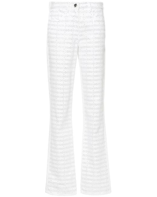 Genny White Rhinestone-Embellished Straight-Leg Jeans