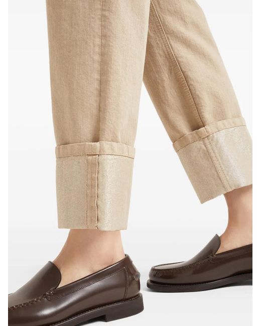 Brunello Cucinelli Natural Straight-Leg Cropped Trousers