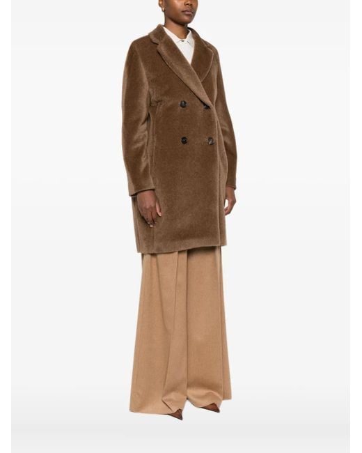 Max Mara Brown Double-Breasted Alpaca-Wool-Blend Coat