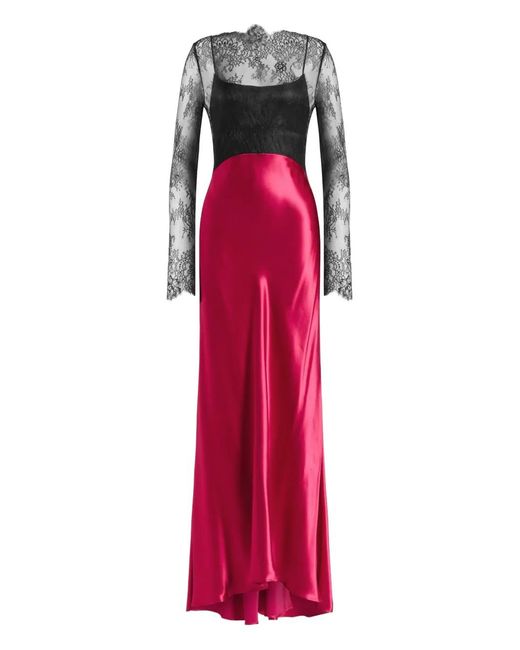 Alberta Ferretti Red Lace-Panel Maxi Dress