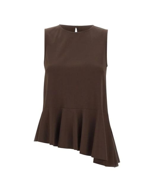 Kaos Brown Blouse Sans Manches À Ourlet Volanté