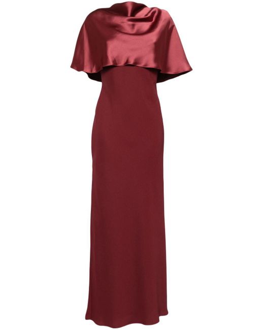 Amsale Red Satin Cape Gown