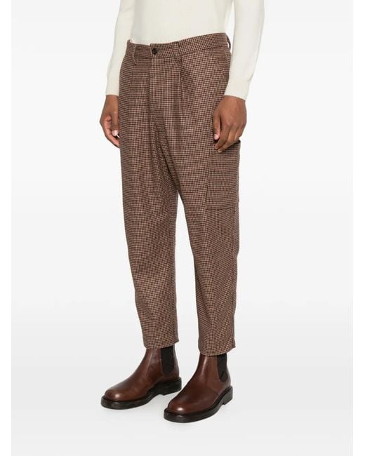 Eleventy Brown Houndstooth-Pattern Tapered Trousers for men