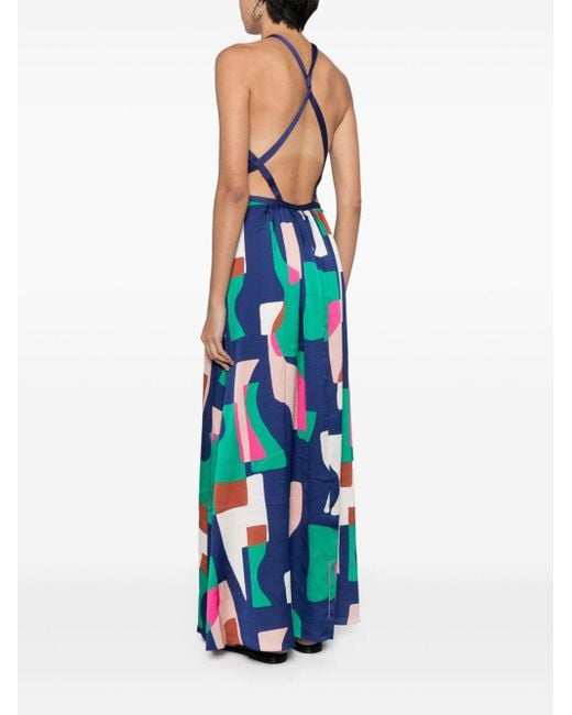 Ba&sh Blue Goomy Geometric-print Maxi Dress