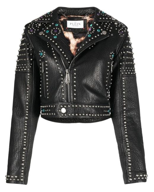 Philipp Plein Black Bikerjacke Mit Nieten