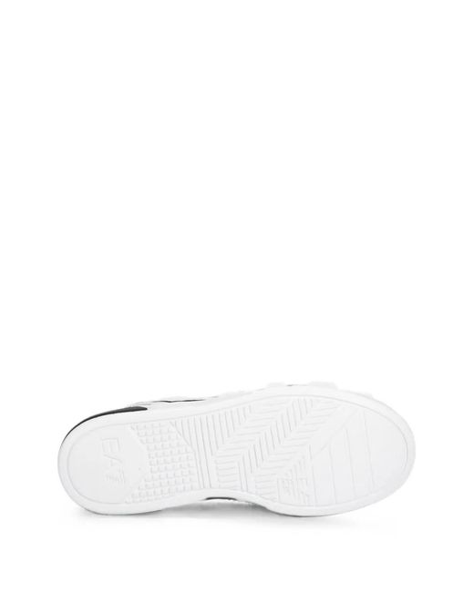EA7 White Premium Court Logo-Print Sneakers