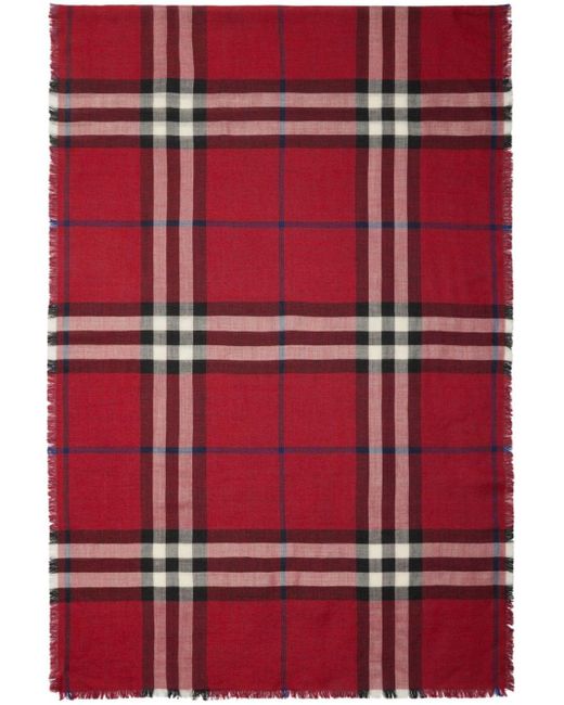 Burberry Red Reversible Checked Scarf