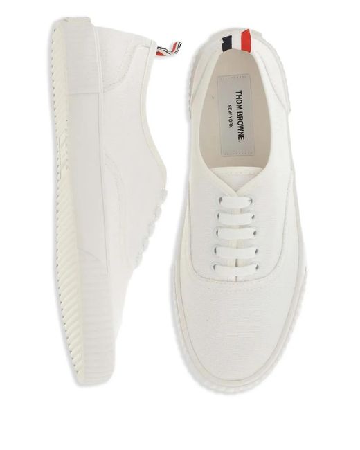 Thom Browne White Canvas Vulcanized Sole Heritage Sneakers for men