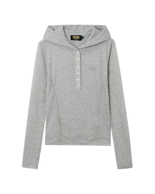 Mini Cream Gray Hoodie À Patte De Boutonnage