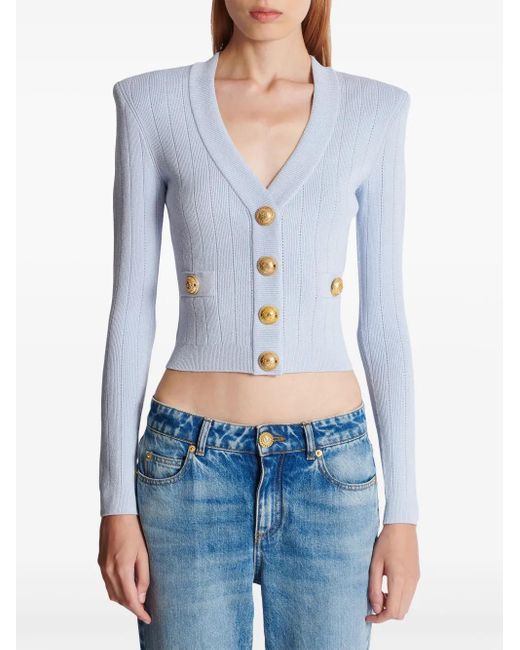 Cardigan corto in maglia di Balmain in Blue