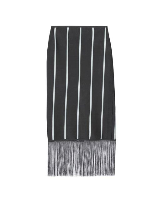 3.1 Phillip Lim Black Striped Fringed Midi Skirt