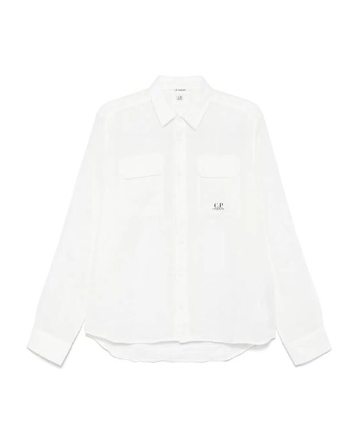 メンズ C P Company リネンシャツ White