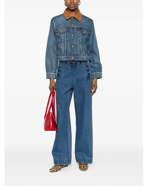 Maje Blue Button Collared Denim Jacket