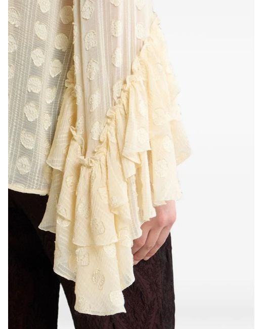 Etro White Jacquard Shirt With Ruffles And Fil Coupé