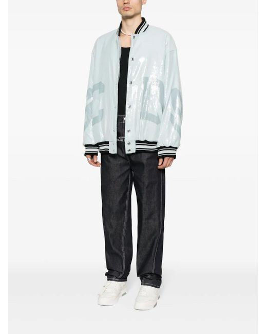 Gcds Blue Sequins Varsity Logo Bomber Jacket for men