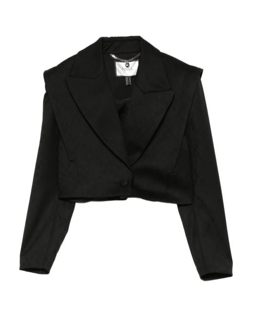 Nissa Black Padded-Shoulder Cropped Jacket