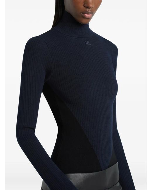 Courreges Blue V-Line Turtleneck Sweater