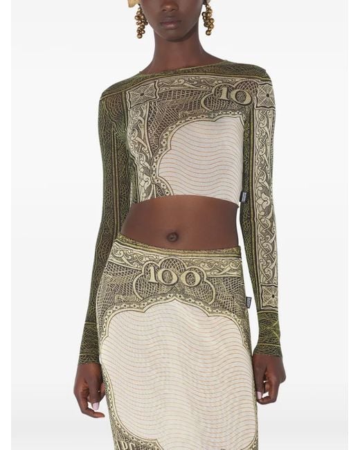 Jean Paul Gaultier Natural Long-Sleeves Printed Crop Top