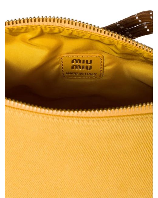 Miu Miu Logo-Embroidered Gabardine Shoulder Bag in Yellow | Lyst