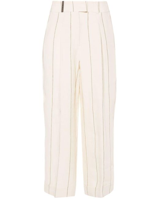 Peserico White Striped Wide-leg Trousers