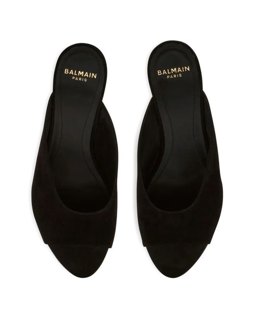 Balmain Black Open-Toe Suede Mule Sandals