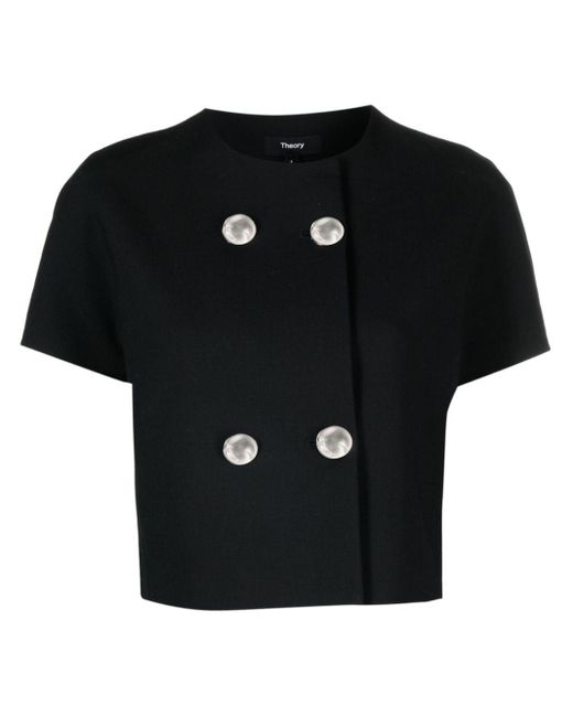 Theory Black Double-breasted Cropped Blouse