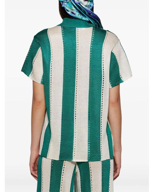 Calle Del Mar Green Striped Short-Sleeve Shirt