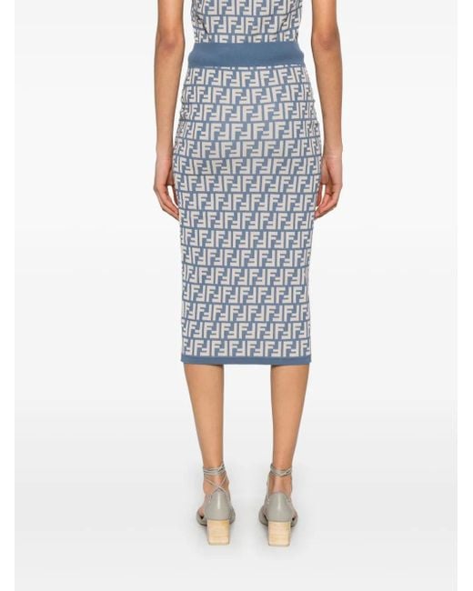 Fendi Midi-Rok Met Ff-Jacquard in het Blue
